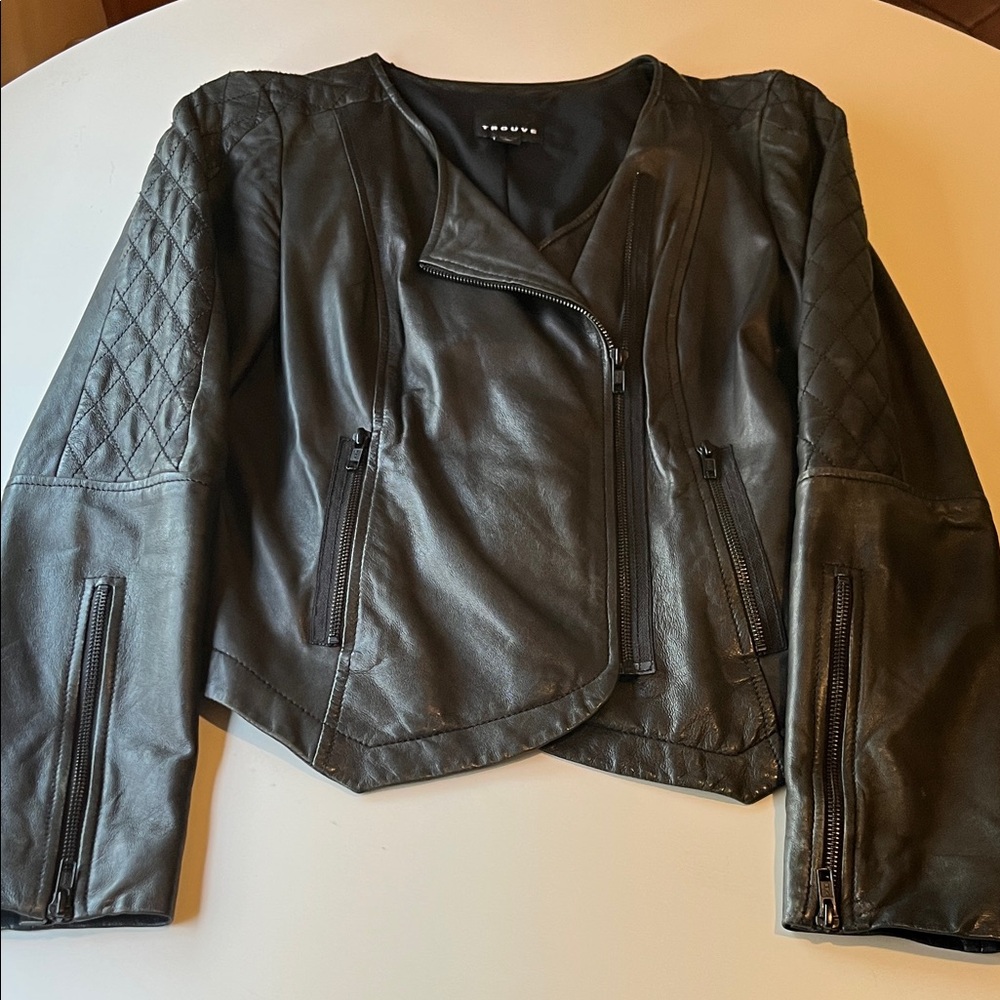 Trouve Quilted Black Leather Moto Jacket - Size M